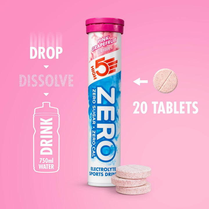 HIGH5 ZERO Electrolyte Tablets | Hydration Tablets Enhanced with Vitamin C | 0 Calories & Sugar Free | Boost Hydration, Performance & Wellness | Pink Grapefruit, 160 Tablets (20x, Pack of 8)