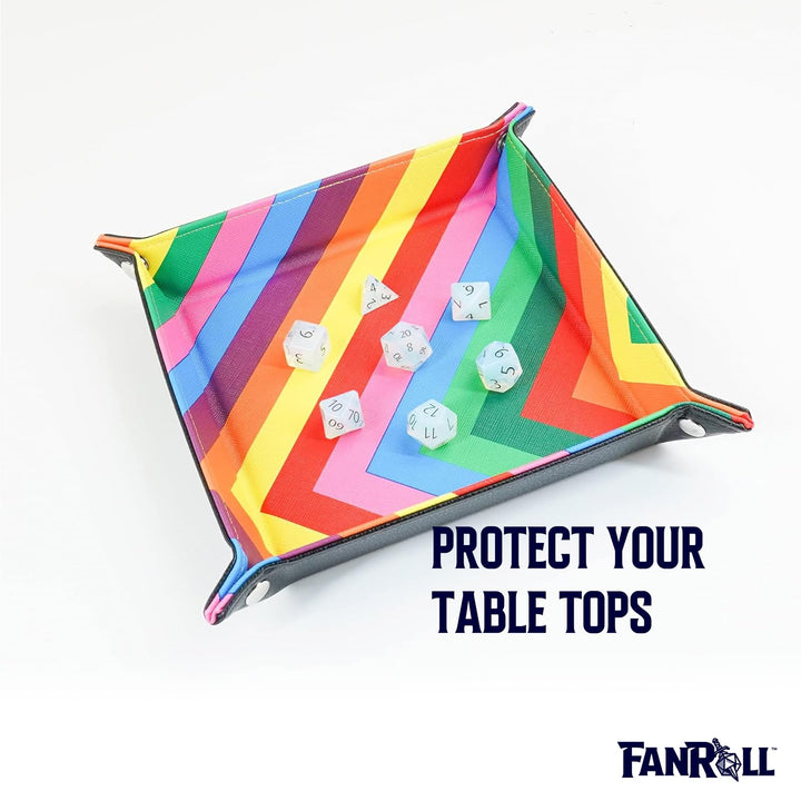 Metallic Dice Games Fold Up Dice Tray (Leather Rainbow PU Backing)