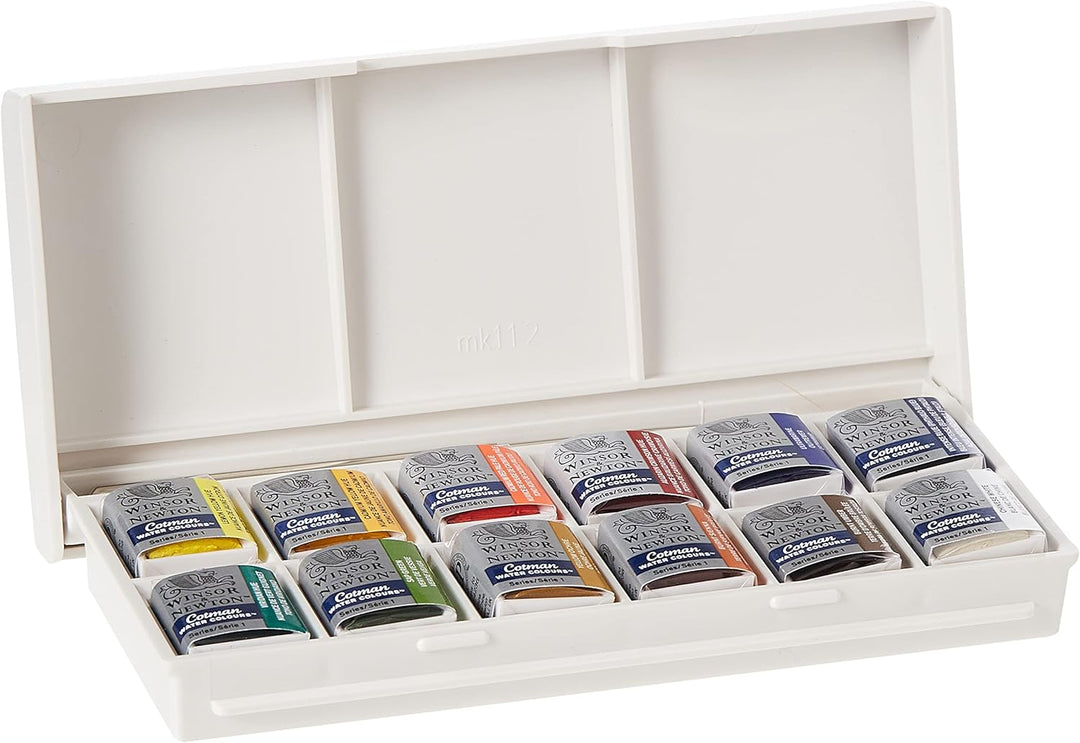 Winsor & Newton Cotman Watercolour Paint Set - Sketchers' Pocket Box with 12 Half Pans and Travel Brush