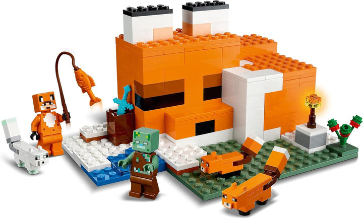 LEGO 21178 Minecraft The Fox Lodge Building Set - Fox-Shaped House with Drowned Zombie & Fox Figures for Kids 8+