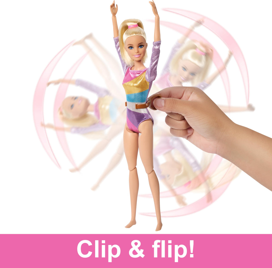 Barbie Gymnastics Doll Playset - Flipping Feature & 19-Piece Accessories for Kids 3+