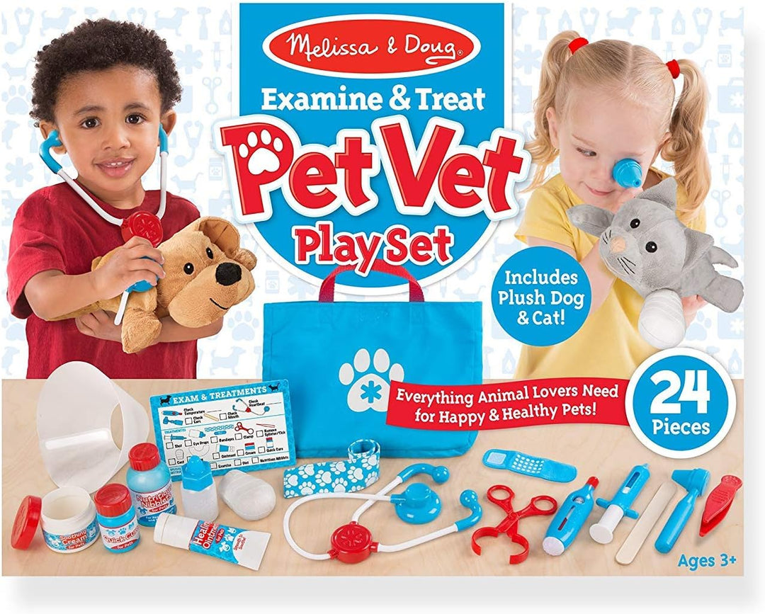 Melissa & Doug Examine & Treat Pet Vet Play Set - Complete Vet Set with Plush Pets for Ages 3+ (18520)