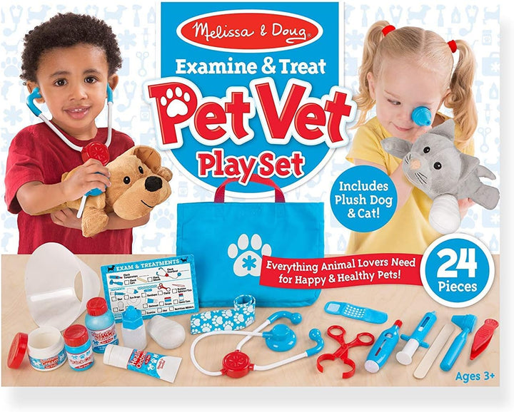 Melissa & Doug Examine & Treat Pet Vet Play Set - Complete Vet Set with Plush Pets for Ages 3+ (18520)