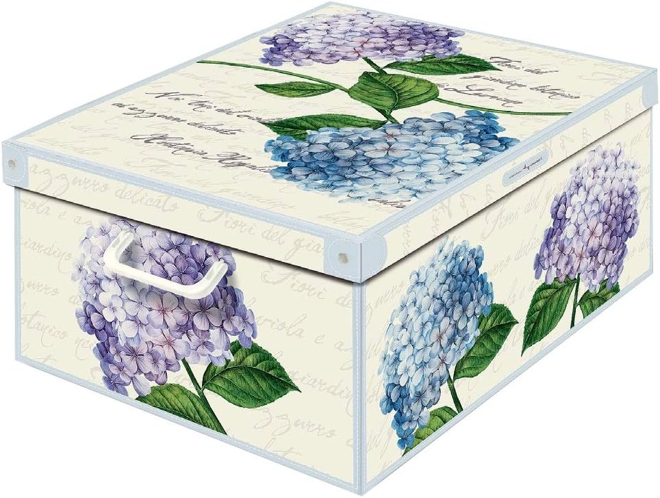 Lavatelli - Kanguru Decorative Storage Box with Lid and Handles, Hydrangeas Design, Medium Size