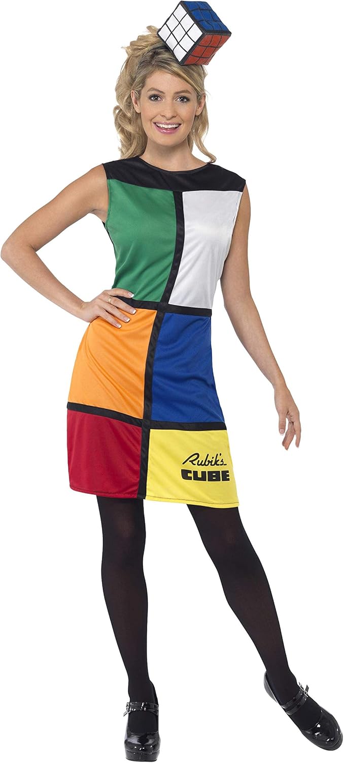 Smiffys Rubik's Cube Officially Licensed Costume Dress Set with Headband and Bag (38791S)