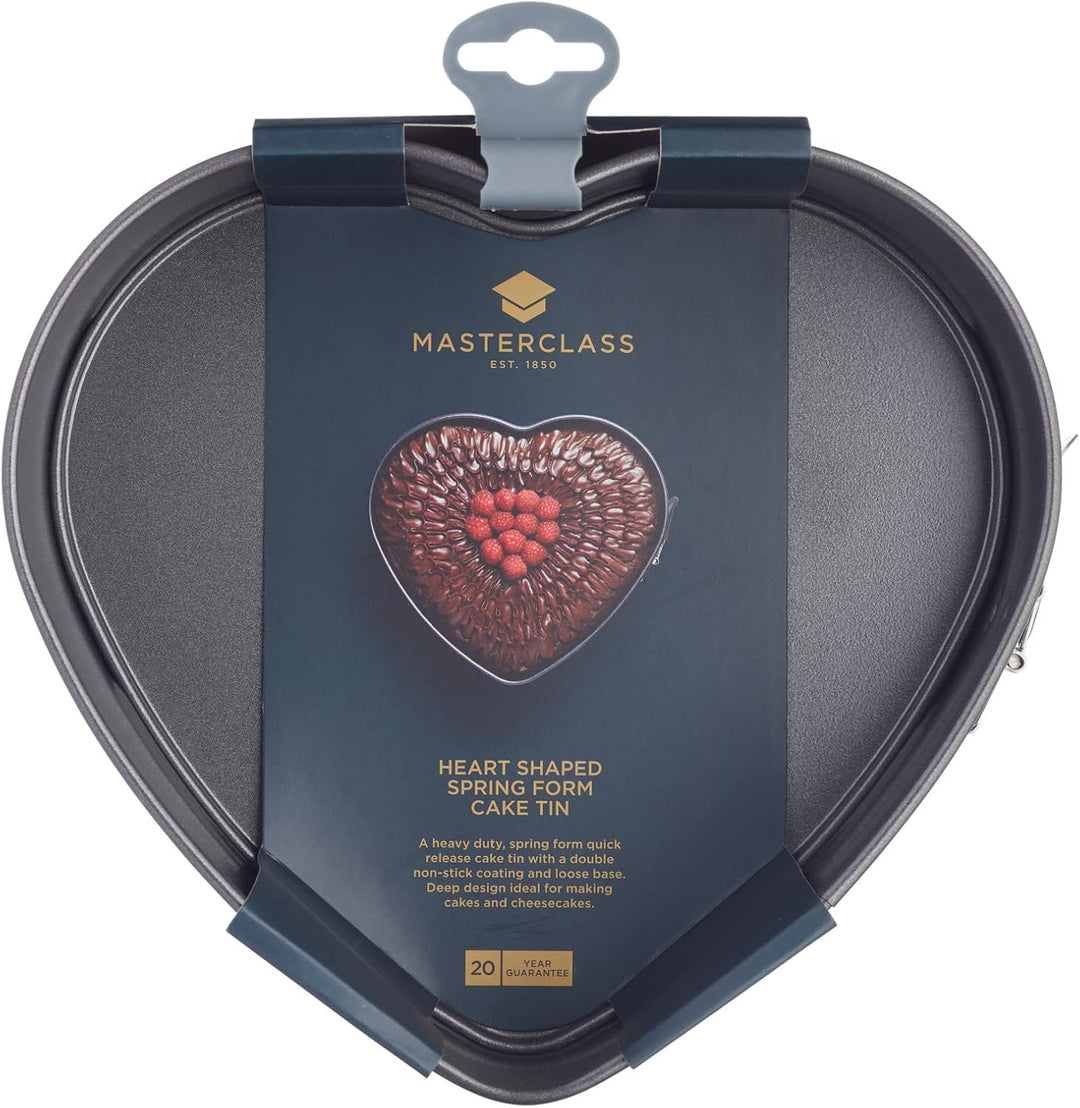 MasterClass 22.5 cm Heart Shaped Cake Tin with Loose Base, Springform Clasp & Quantum II Non-Stick Coating