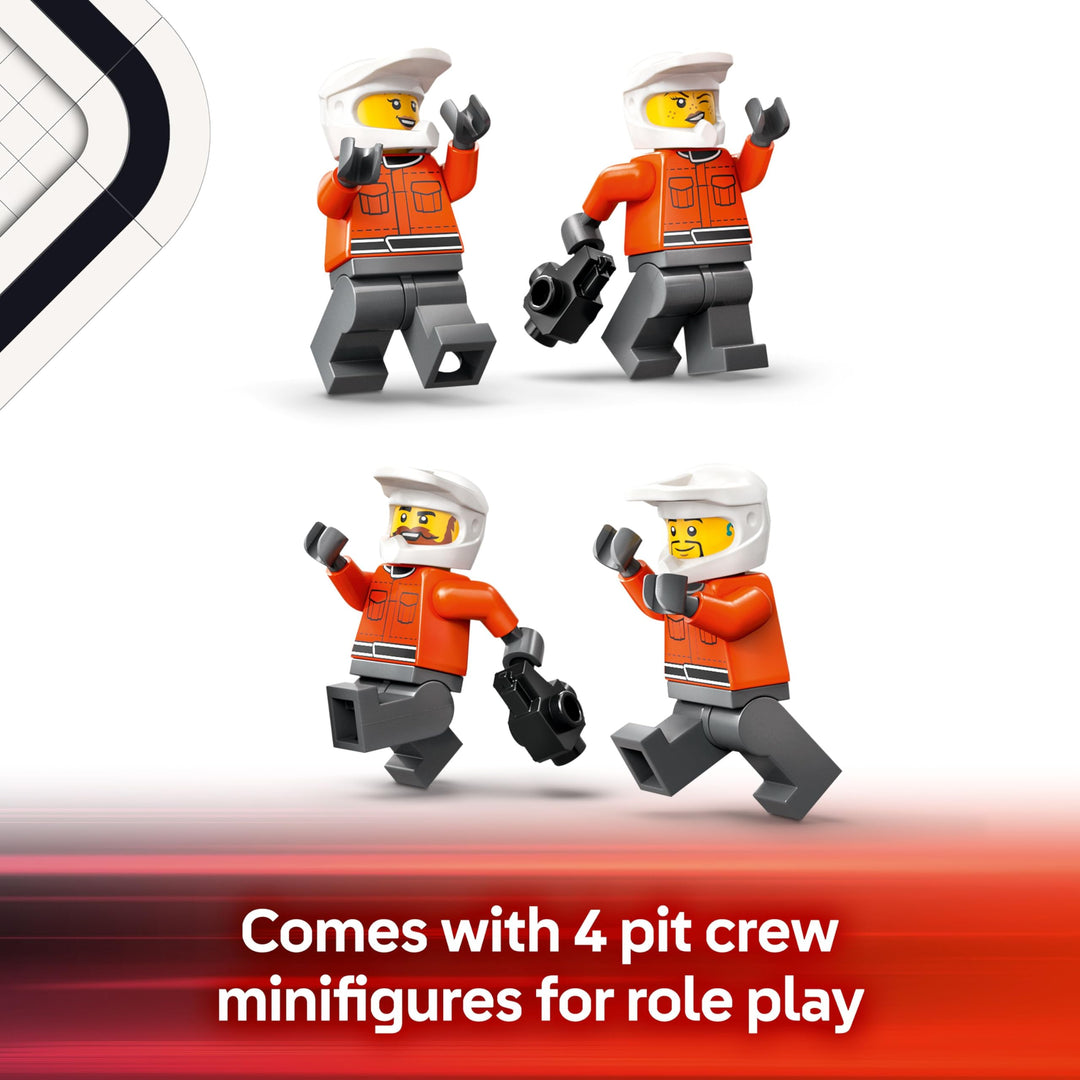 LEGO City F1 Pit Stop & Pit Crew with Ferrari Car Toy - 322-Piece Building Set for Ages 6+