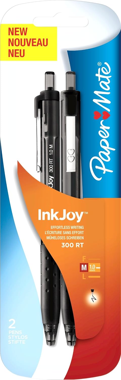 Paper Mate Inkjoy 300 Retractable Ball Pen Medium Black - Pack of 2