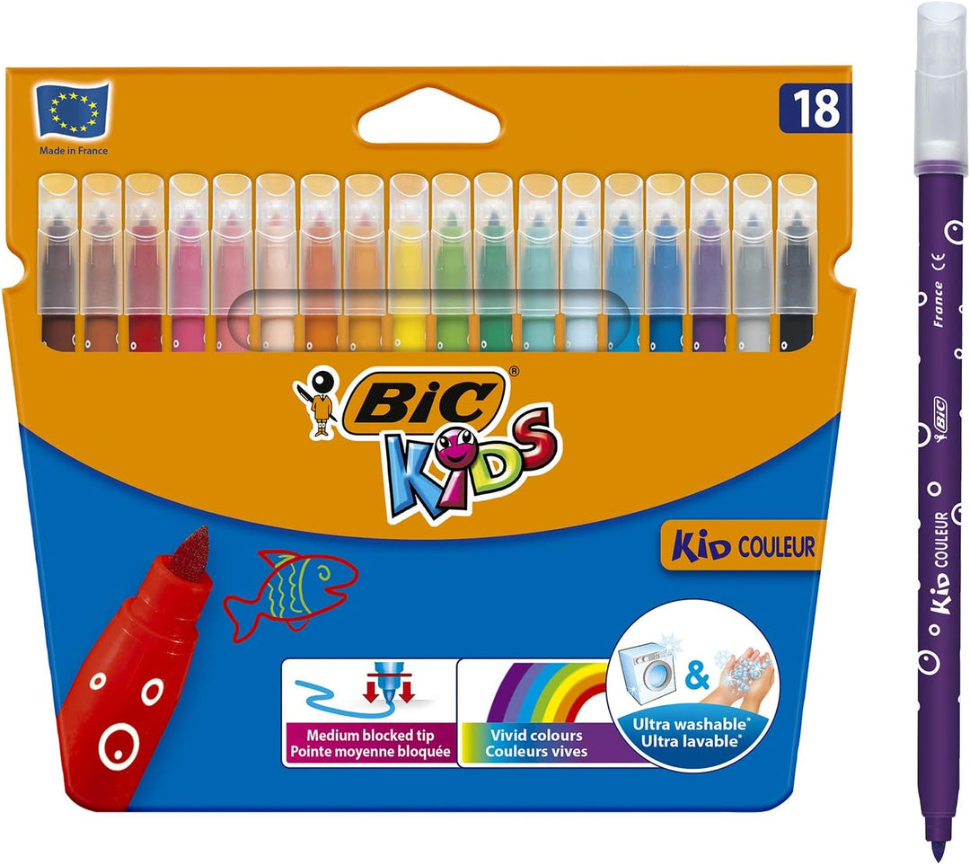 BIC Kids Kid Couleur Felt Tip Pens - Assorted Colors, 18-Pack Cardboard Wallet