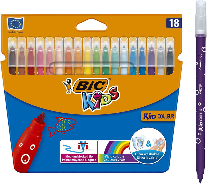 BIC Kids Kid Couleur Felt Tip Pens - Assorted Colors, 18-Pack Cardboard Wallet