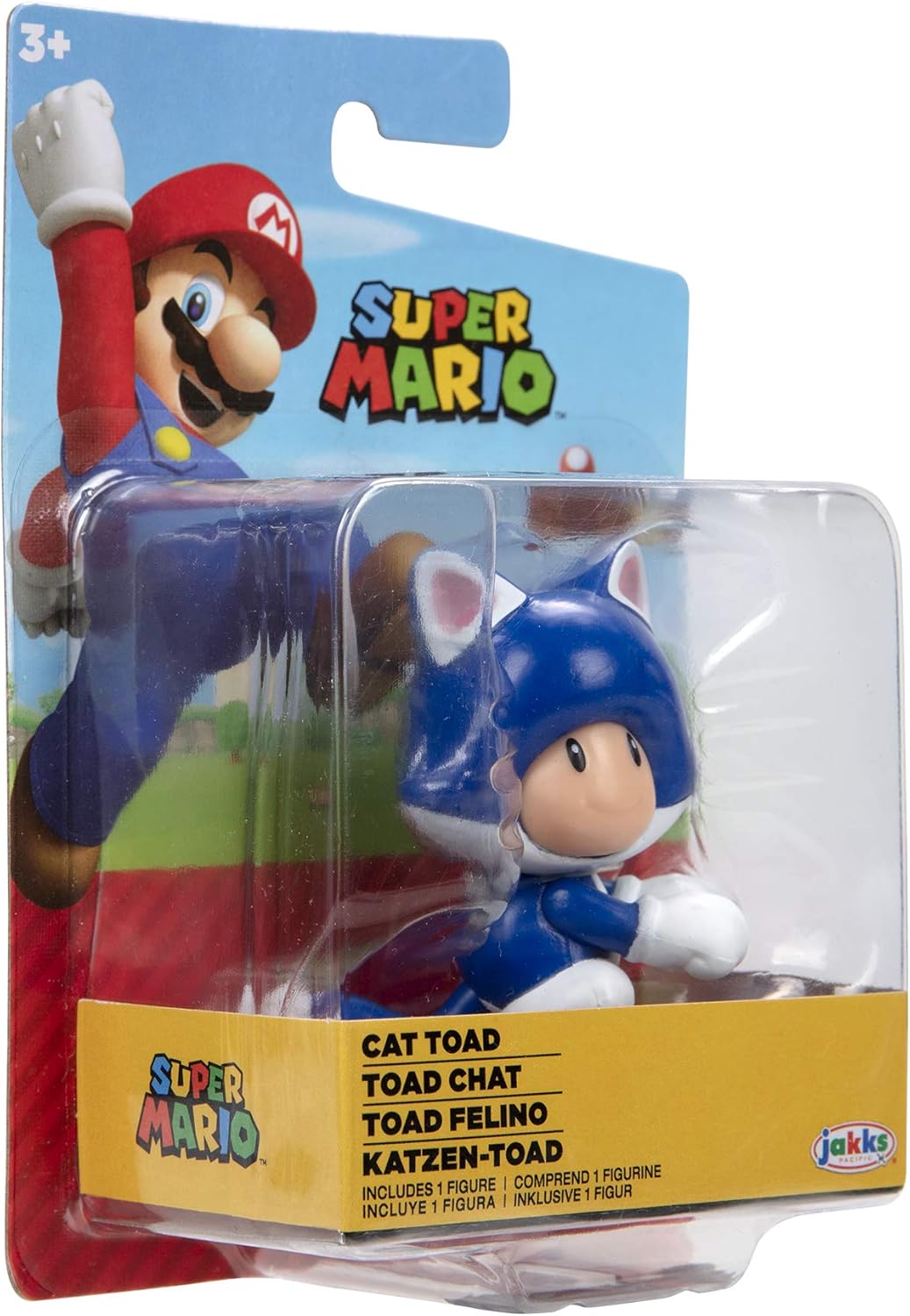 Super Mario Action Figure 2.5 Inch Cat Toad Collectible Toy - 4 Points of Articulation, Ages 3+