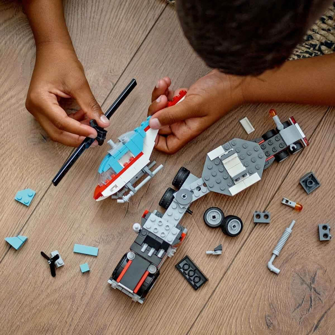 LEGO Creator 3in1 Flatbed Truck with Helicopter to Propeller Plane & Hot Rod - 270 Piece Building Set for Ages 7+