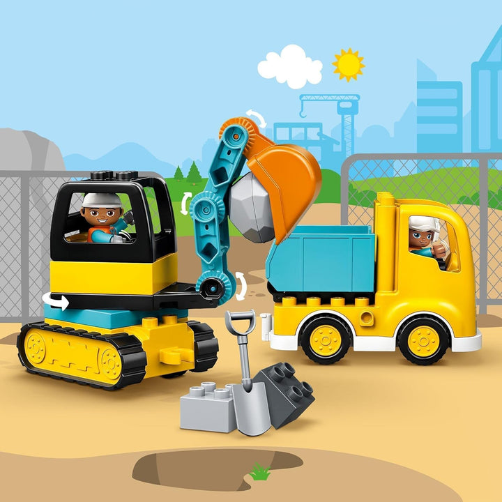 LEGO DUPLO Town Truck & Tracked Excavator Construction Playset for Toddlers 2+