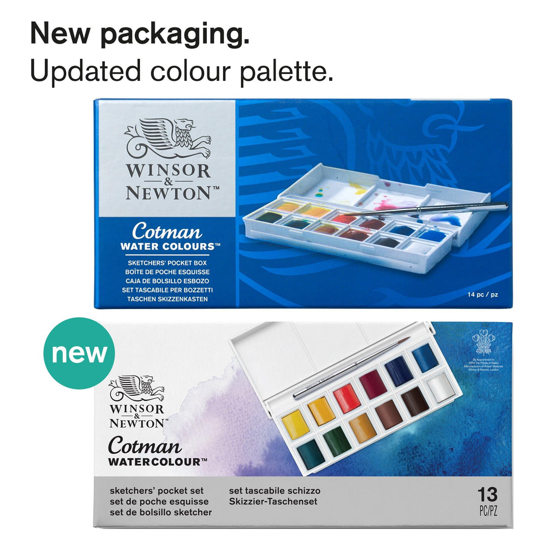 Winsor & Newton Cotman Watercolour Paint Set - Sketchers' Pocket Box with 12 Half Pans and Travel Brush