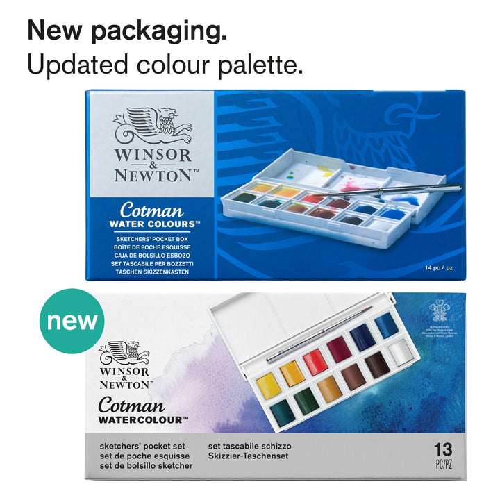 Winsor & Newton Cotman Watercolour Paint Set - Sketchers' Pocket Box with 12 Half Pans and Travel Brush