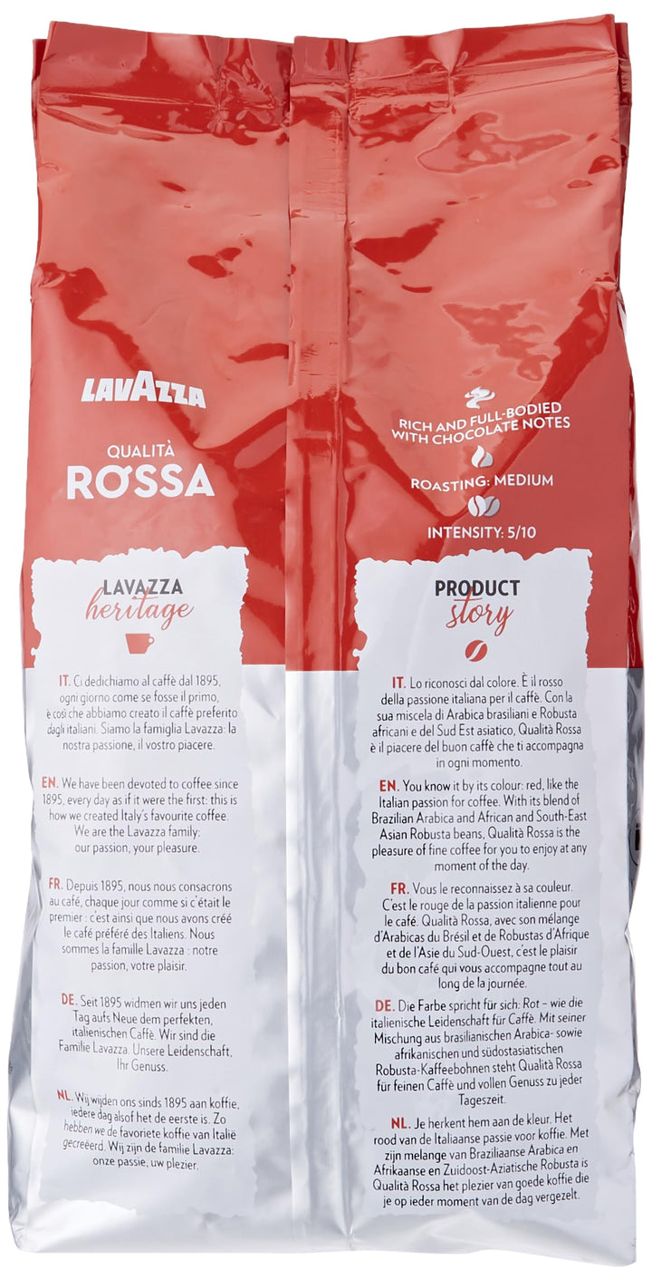 Lavazza Qualità Rossa Coffee Beans - Medium Roast with Chocolate & Dried Fruit Notes (1kg)
