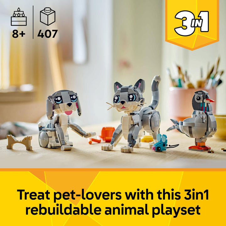 LEGO Creator 3in1 Playful Cat Toy - Buildable Cat, Dog & Pigeon Models for Ages 8+