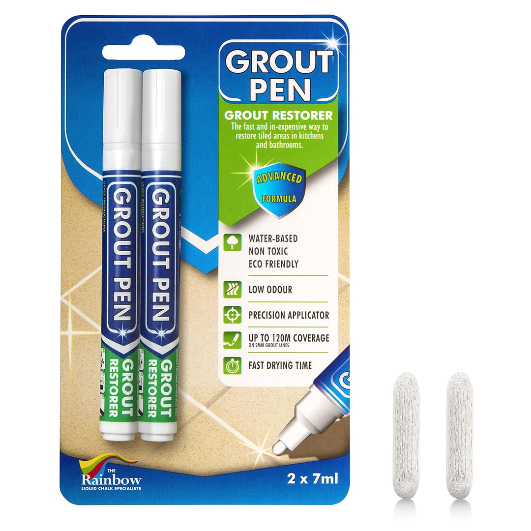 Twin Pack White Grout Pen - Restore & Protect Tile Grout Lines in Kitchens & Bathrooms