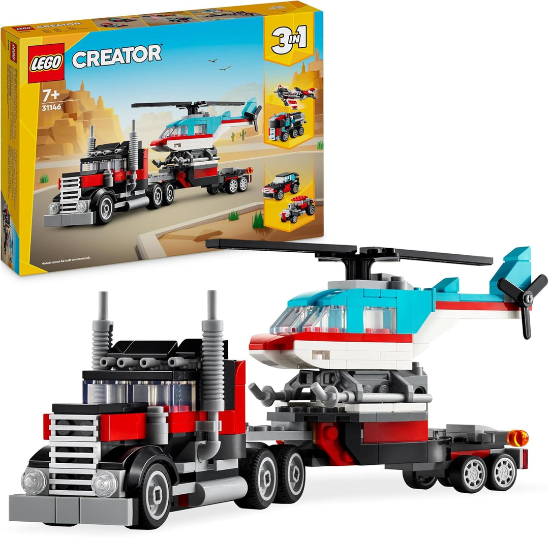 LEGO Creator 3in1 Flatbed Truck with Helicopter to Propeller Plane & Hot Rod - 270 Piece Building Set for Ages 7+