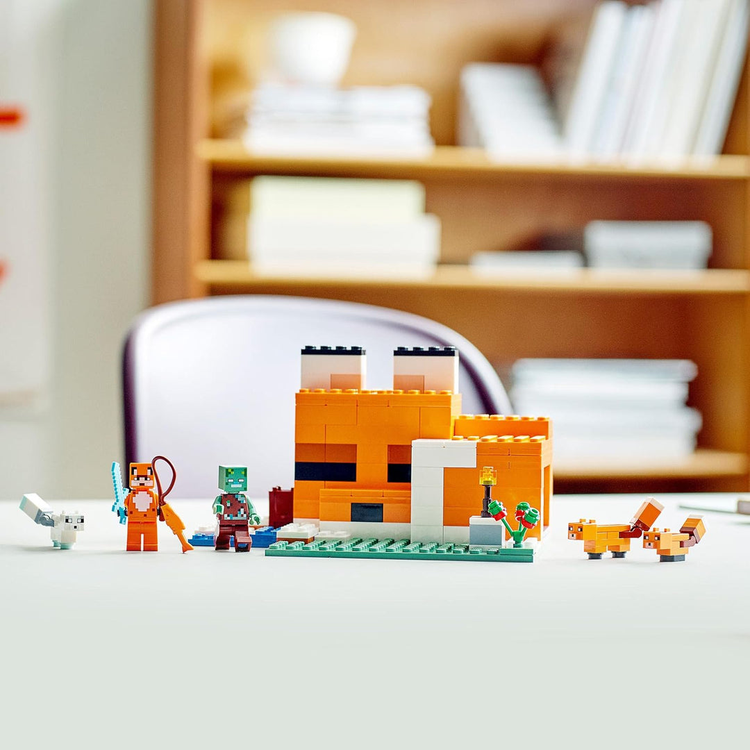 LEGO 21178 Minecraft The Fox Lodge Building Set - Fox-Shaped House with Drowned Zombie & Fox Figures for Kids 8+