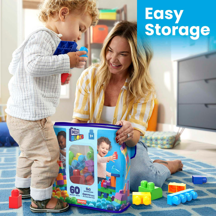 Mega Bloks First Builders Big Building Bag Playset - 60-Piece Classic Building Set for Toddlers 1+