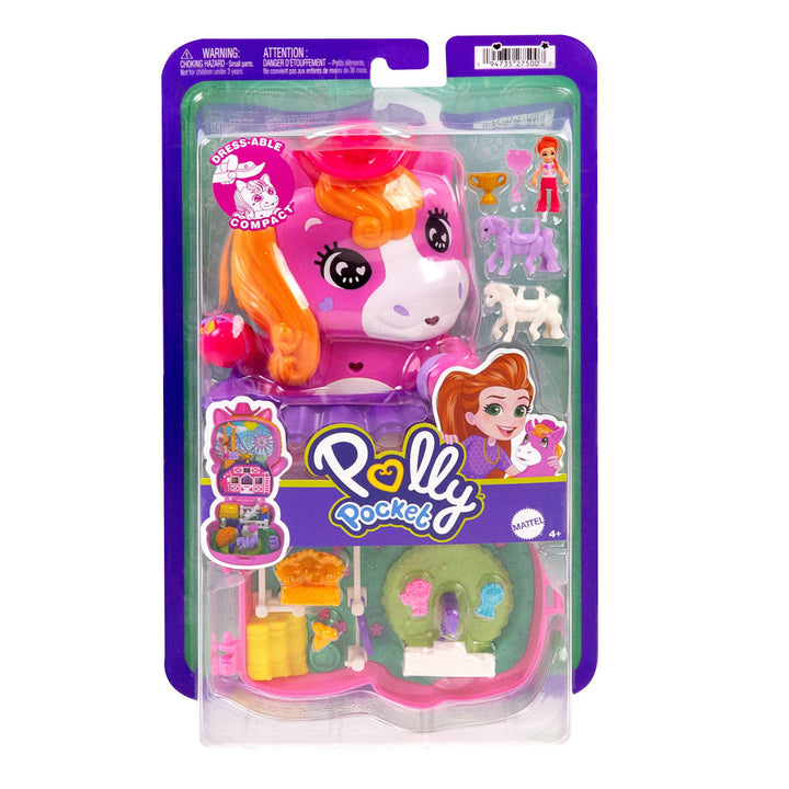 Polly Pocket Pony Rodeo Compact Playset - Micro Doll with 2 Pet Ponies & 10 Accessories