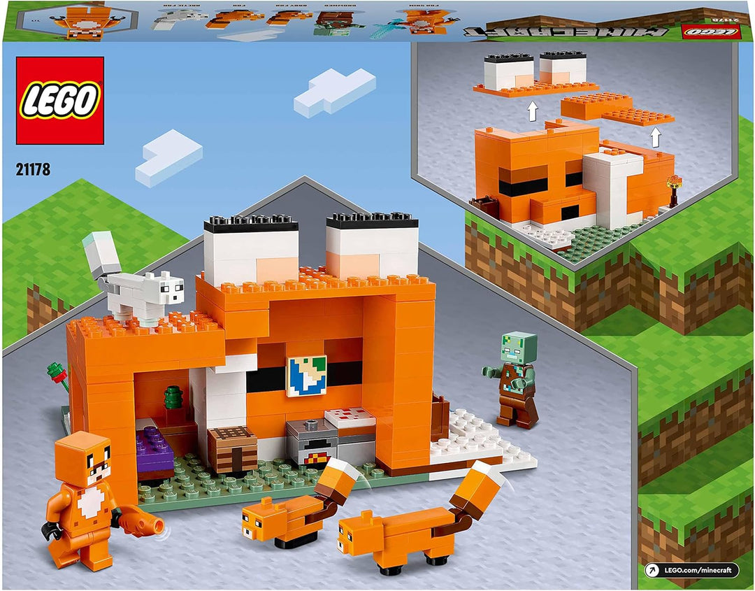 LEGO 21178 Minecraft The Fox Lodge Building Set - Fox-Shaped House with Drowned Zombie & Fox Figures for Kids 8+