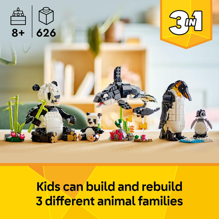LEGO Creator 3in1 Wild Animals: Panda Family Building Set - Rebuilds into Orca & Penguin