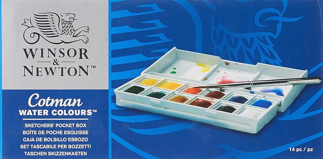 Winsor & Newton Cotman Watercolour Paint Set - Sketchers' Pocket Box with 12 Half Pans and Travel Brush