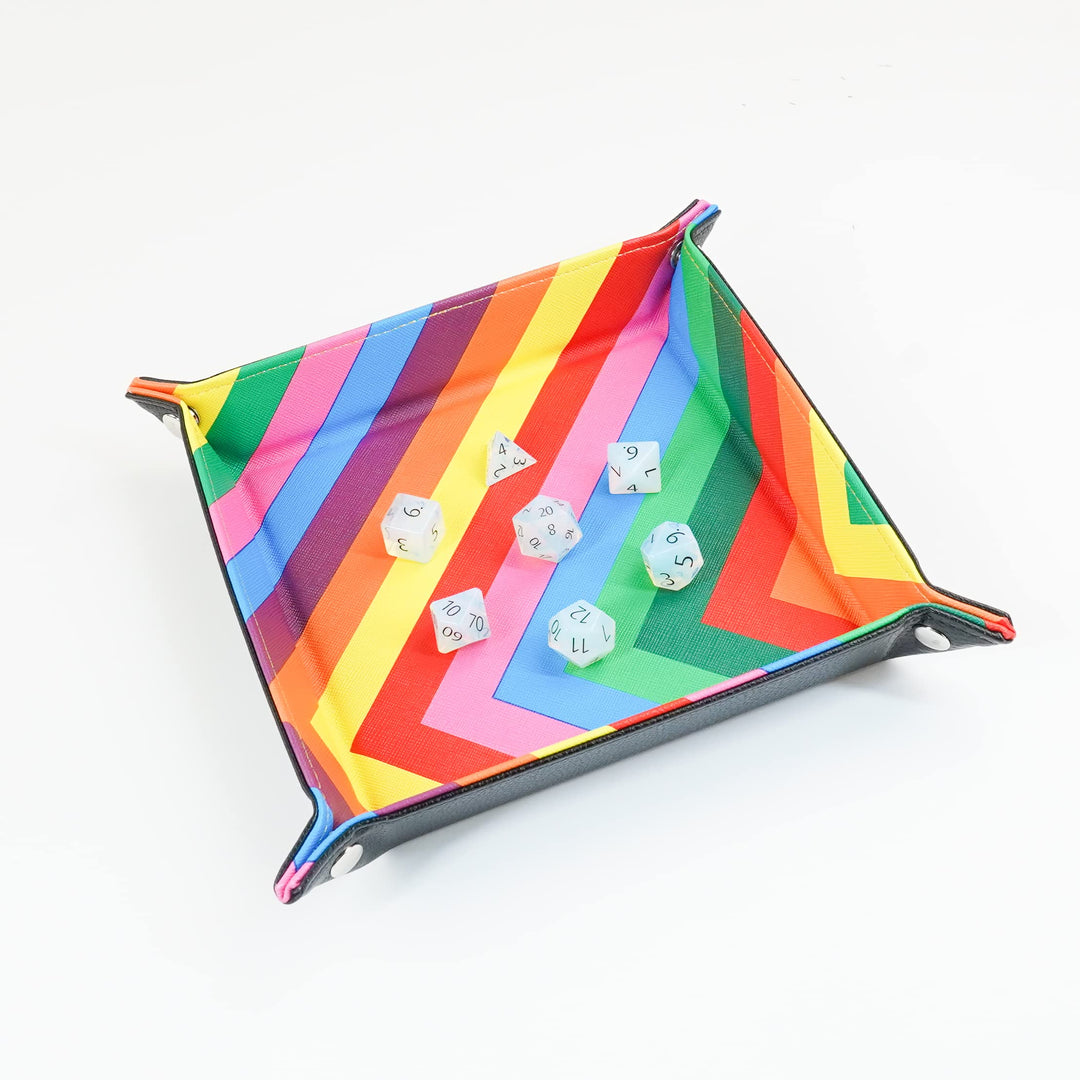 Metallic Dice Games Fold Up Dice Tray (Leather Rainbow PU Backing)