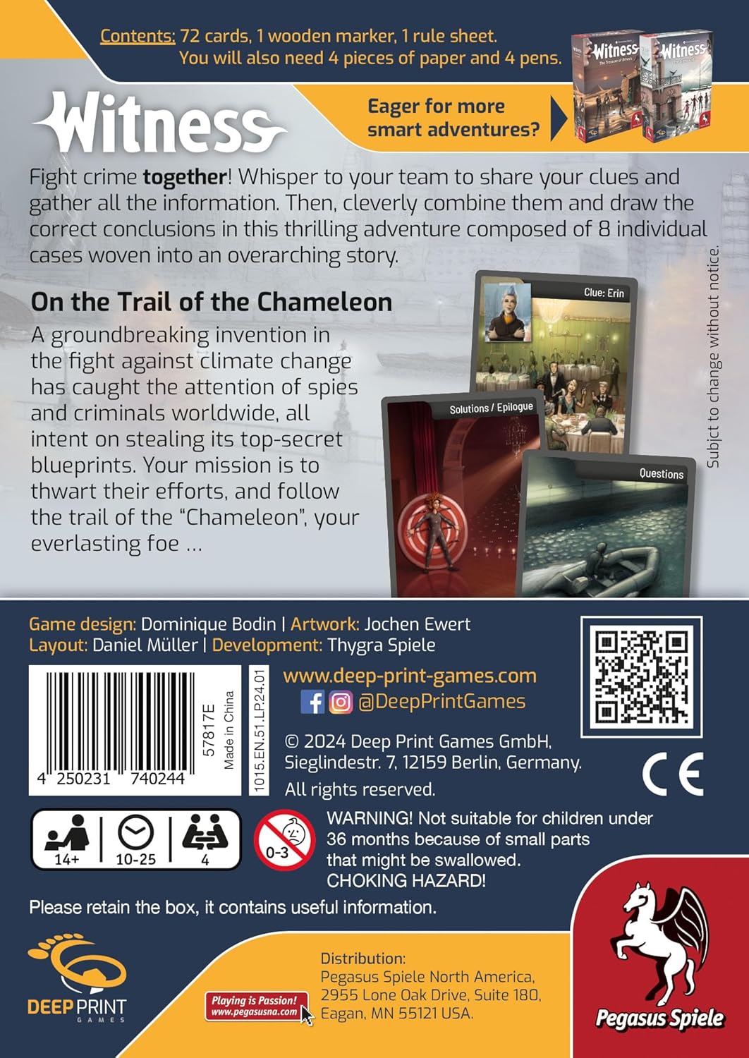 Pegasus Spiele Witness - On the Trail of The Chameleon Board Game (57817E)