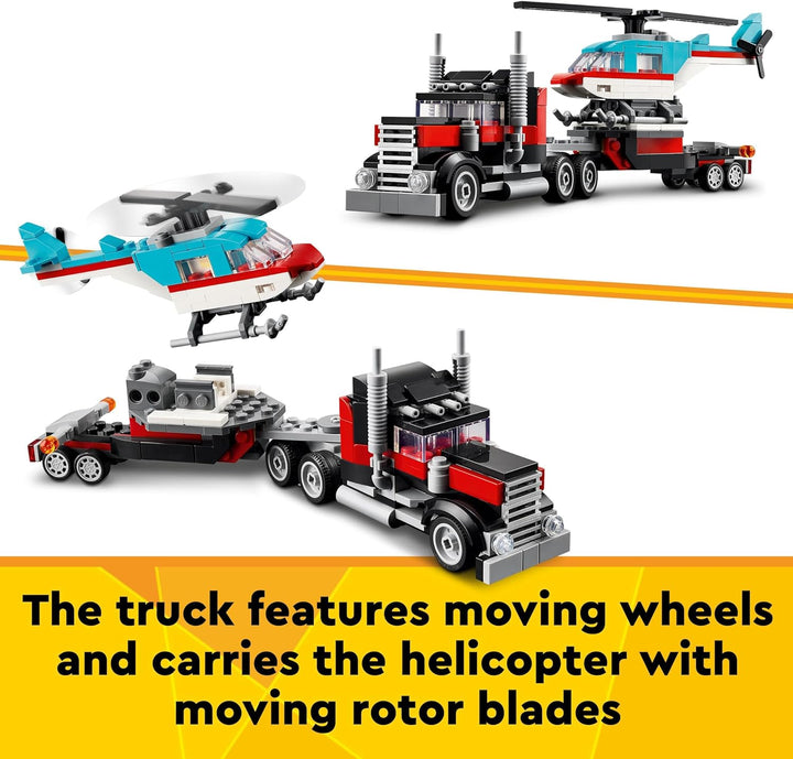 LEGO Creator 3in1 Flatbed Truck with Helicopter to Propeller Plane & Hot Rod - 270 Piece Building Set for Ages 7+