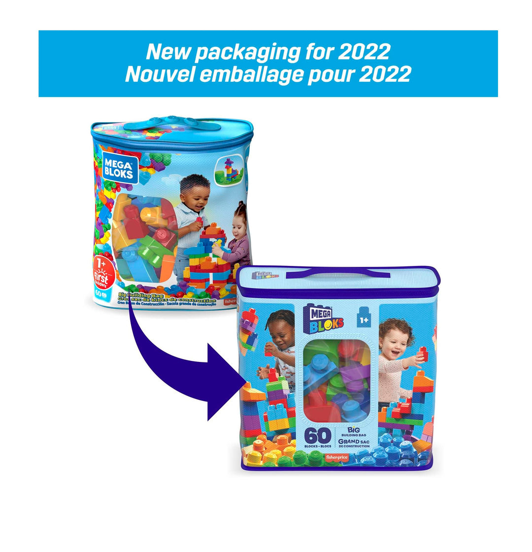 Mega Bloks First Builders Big Building Bag Playset - 60-Piece Classic Building Set for Toddlers 1+
