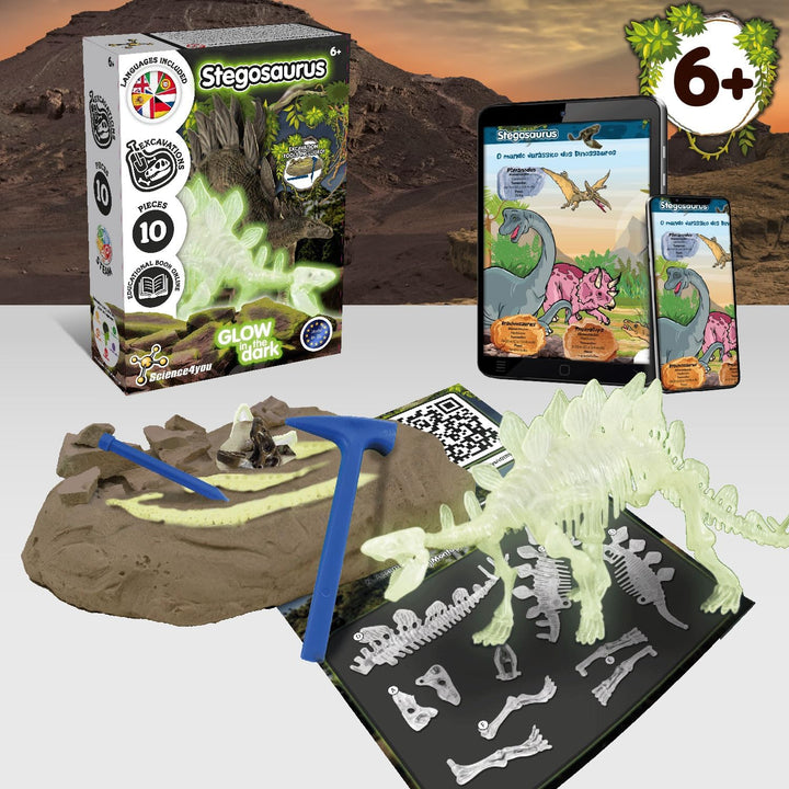 Science4you Stegosaurus Fossil Digging Kit - 6+ Years Glow-in-the-Dark (4110)