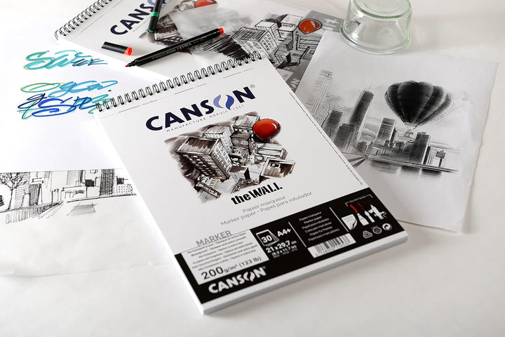 CANSON The Wall Marker 200gsm A4 Paper, Extra Smooth, Spiral Pad Short Side, 30 Sheets