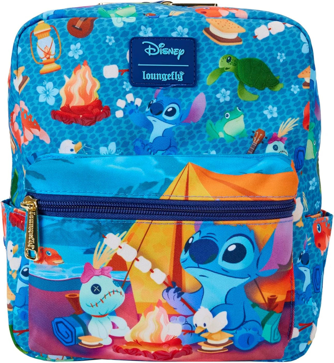 Loungefly Disney Stitch Camping Cuties AOP Nylon Square Mini Backpack (Multicolor)