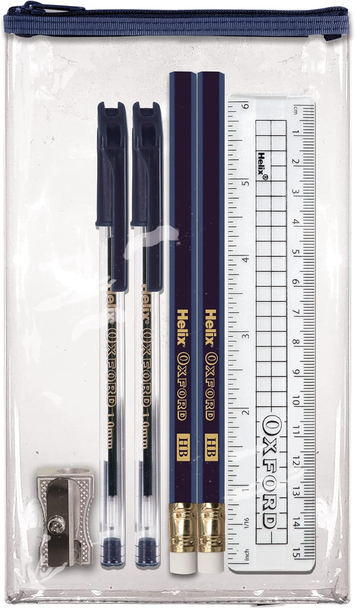Helix Oxford Blazer Buddy Compact Clear Pencil Case Stationery Set