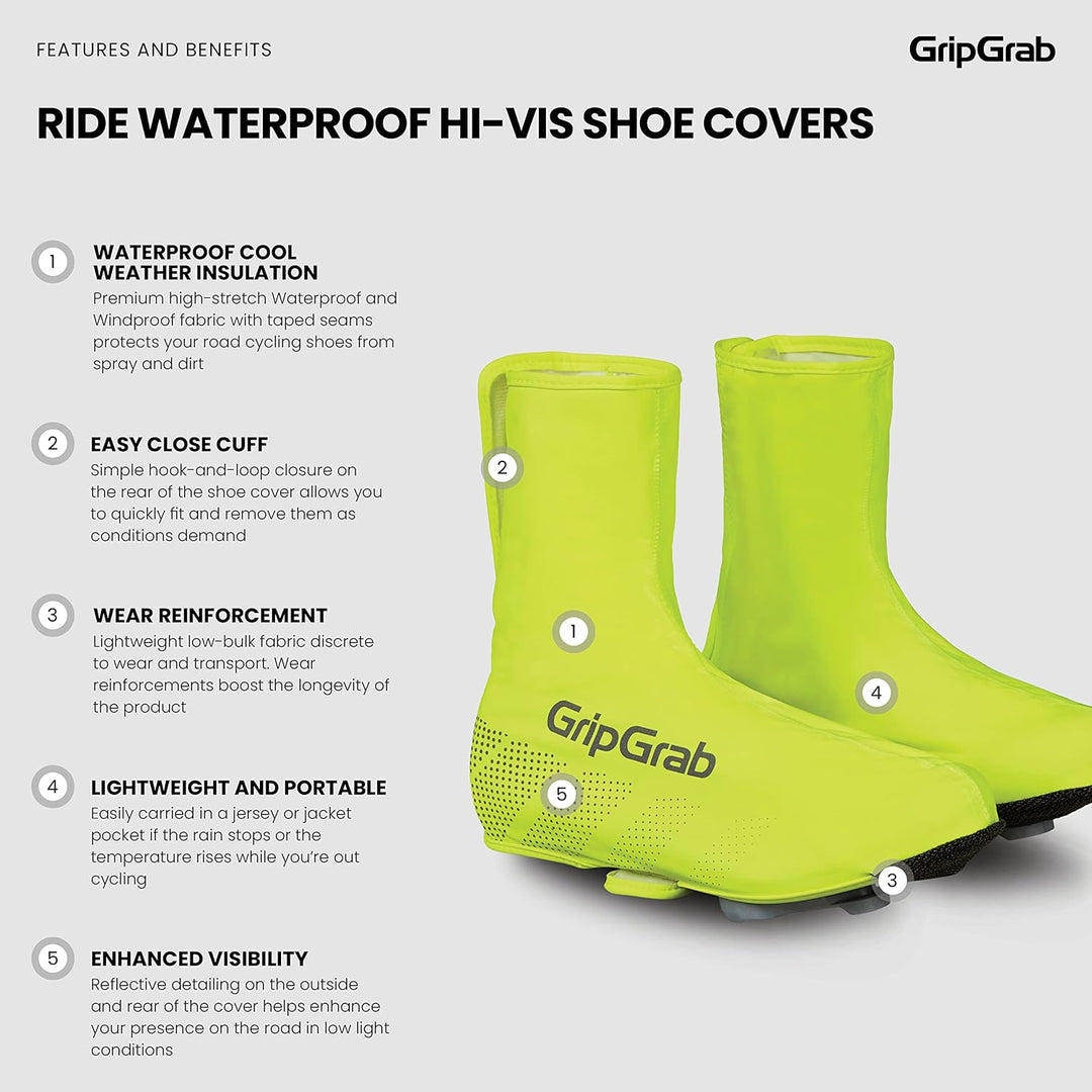 GripGrab Ride Waterproof Road Bike Cycling Overshoes - Windproof, Adjustable, Reflective, Durable Aramid Sole Reinforcements