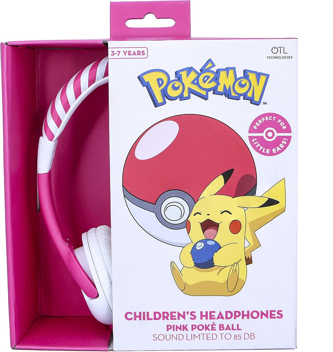 OTL Technologies Kids Headphones - Pokémon Pink Pokéball for Ages 3-7 Years - Universal 3.5mm Jack