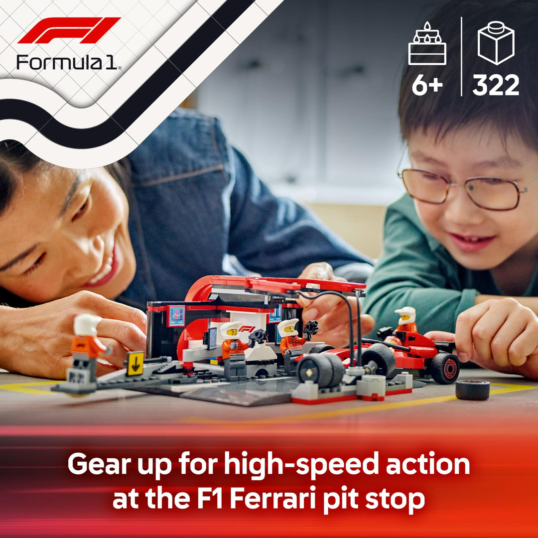 LEGO City F1 Pit Stop & Pit Crew with Ferrari Car Toy - 322-Piece Building Set for Ages 6+