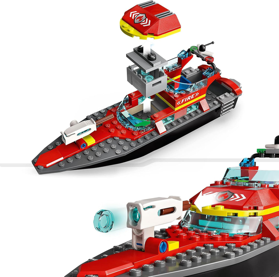 LEGO City Fire Rescue Boat Toy - Floating Fireboat with Jetpack, Dinghy & 3 Minifigures for Kids 5+