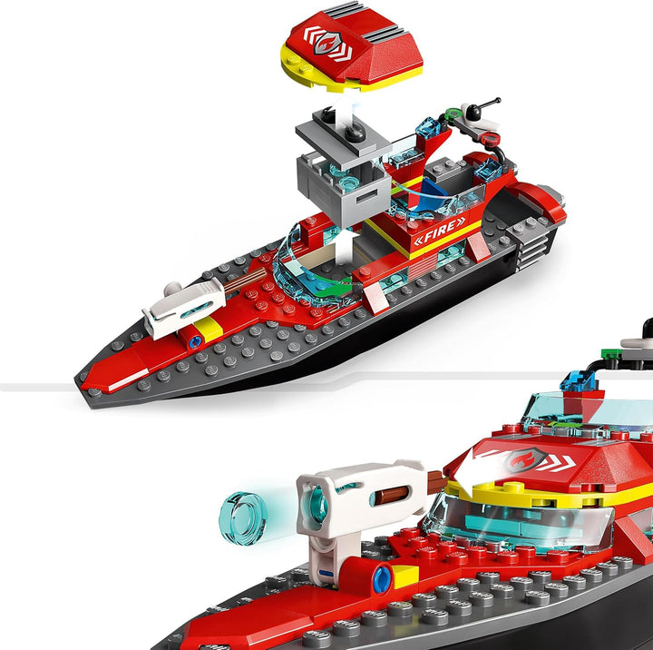 LEGO City Fire Rescue Boat Toy - Floating Fireboat with Jetpack, Dinghy & 3 Minifigures for Kids 5+