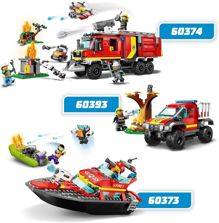 LEGO City Fire Rescue Boat Toy - Floating Fireboat with Jetpack, Dinghy & 3 Minifigures for Kids 5+