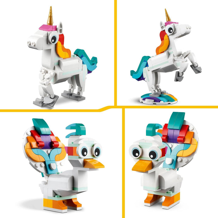 LEGO Creator 3 in 1 Magical Unicorn Toy - Rebuildable Seahorse & Peacock Set for Kids 7+