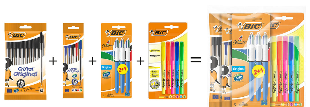BIC Student Stationery Set - 23-Piece Bundle with Black, Colored, and Highlighter Pens