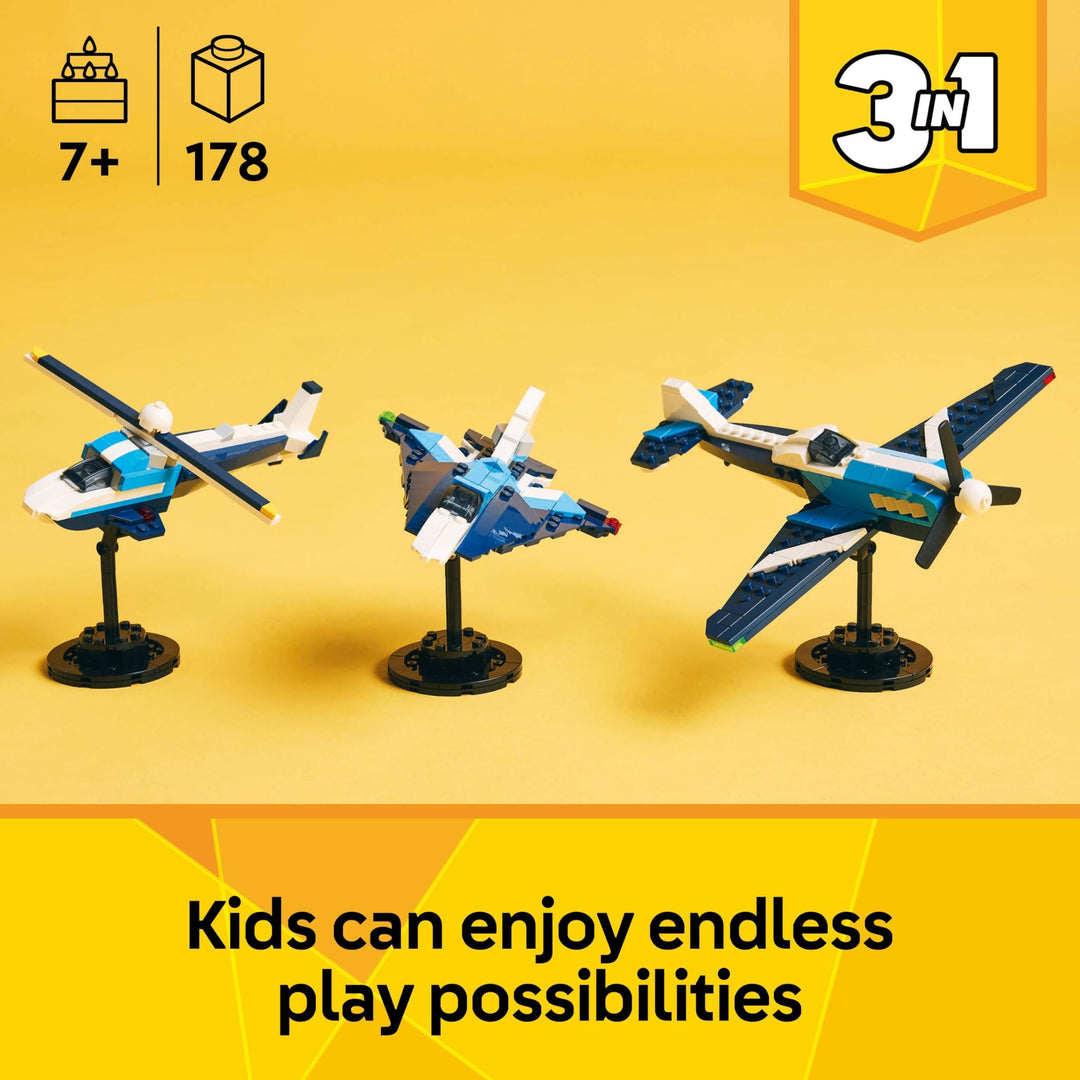 LEGO Creator 3in1 Aircraft: Race Plane Toy - Builds into Jet or Helicopter