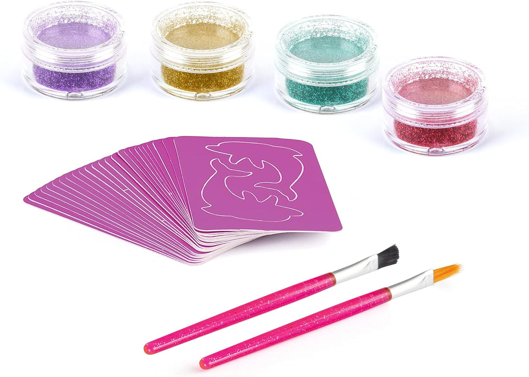 FabLab Glitter Tattoos Kit with Bioglitter, 28 Designs & 4 Sparkly Colors