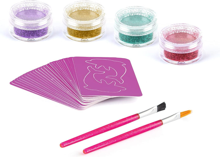 FabLab Glitter Tattoos Kit with Bioglitter, 28 Designs & 4 Sparkly Colors