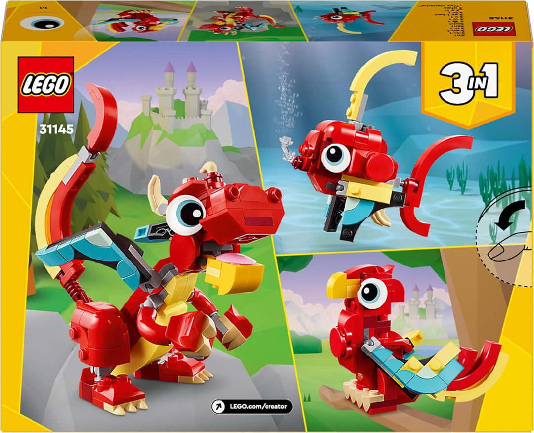LEGO Creator 3in1 Red Dragon, Phoenix & Fish Building Set - 149 Pieces for Kids 6+