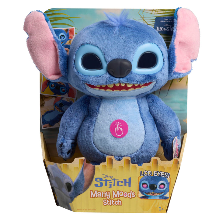 Just Play Many Moods of Stitch Plush Toy - Interactive Light-Up Eyes & Sounds, Ages 3+